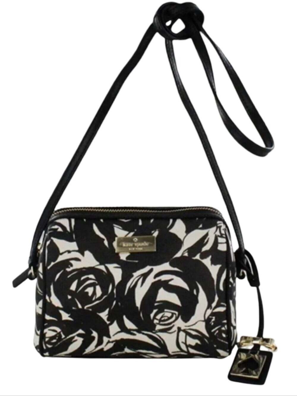 Kate Spade Bridgewater Drive Looloo Crossbody Black White Watercolor Rose